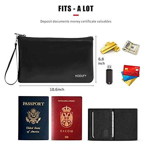 Fireproof Money Bag (2000¢µ), Fireproof Document Bags, Bank Cash Bag with Zipper & Strap, Suitable for A5 Documents, Bank Inventory, Passport (Black)