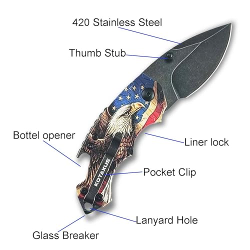 Mini Folding Pocket Knife, Multifunctional Knife with Bottle Opener, Glass Breaker, Light Weight Camping EDC Knife for Men Women