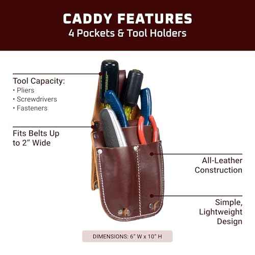 Occidental Leather Pocket Caddy - Brown - 4 Pockets & Tool Holders - Belt Compatibility Up to 2" Wide - Lightweight - Made in USA