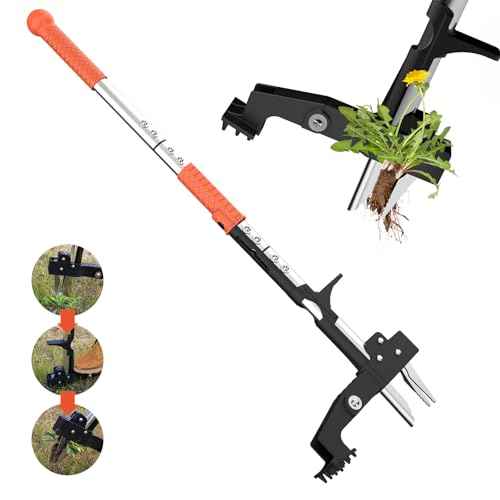 Weed Puller Tool, Gardening Stand-Up Weeder Puller with Ergonomic 39.3" Long Handle and 3 High-Strength Stainless Steel Claws, Easily Remove Weeds Without Bending, Pulling, or Kneeling