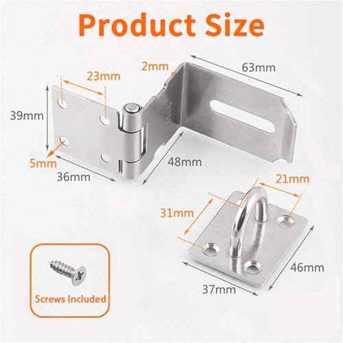 HOWDIA 4 Inch Door Hasp Latch 90 Degree, Stainless Steel Safety Right Angle Padlock Hasp Locking Latch Security Door Clasp Hasp Lock Latch for Push/Sliding/Barn Door, 2mm Thick, Brushed Silver