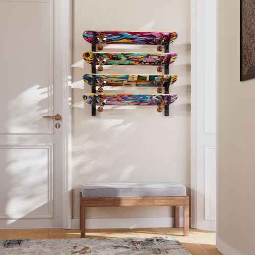 YMYNY Skateboard Wall Mount, 6 Layer Skateboard Rack Holder, Snowboard Wall Mount for Storage Longboard Deck Organizer, Skateboard Display Stand for Home Garage, UHSD002B