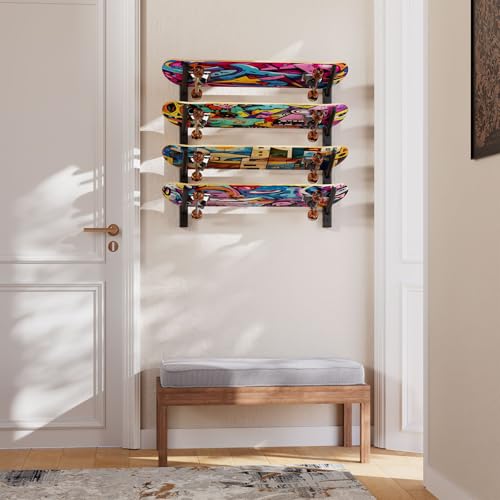 YMYNY Skateboard Wall Mount, 6 Layer Skateboard Rack Holder, Snowboard Wall Mount for Storage Longboard Deck Organizer, Skateboard Display Stand for Home Garage, UHSD002B