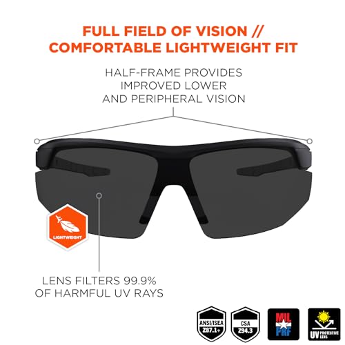 Ergodyne Skullerz SKOLL Safety Sunglasses-Matte Black Frame, Anti-Fog Smoke Lens