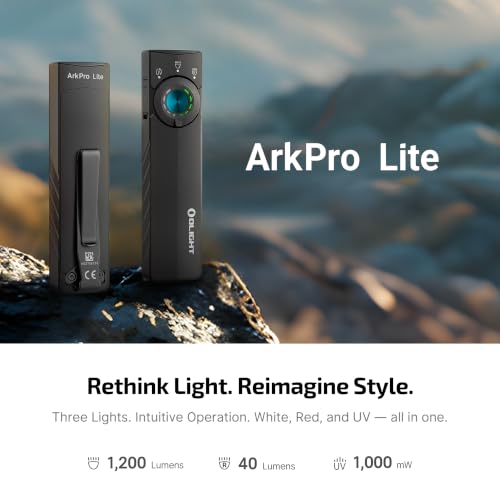 OLIGHT ArkPro Lite Matte Black Rechargeable Pocket Flashlight with UV & Red Light