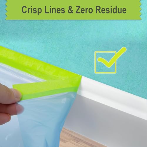 Pre-Taped Masking Film for Painting ? 44" x 66' Plastic Sheeting with Automotive Paint Tape, Easy Tear, No Residue ? Painter¡¯s Tape and Drape for Car, Wall, Window & Furniture Protection