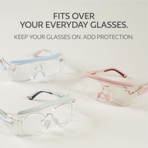 Pink UKNOW Safety Goggles Over Glasses Anti-Fog Protective Eyewear with Clear Wraparound Lens
