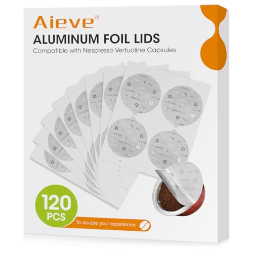 AIEVE 120 Pcs Aluminum Foil Lids for Nespresso Vertuo Reusable Pods – 62mm Pack