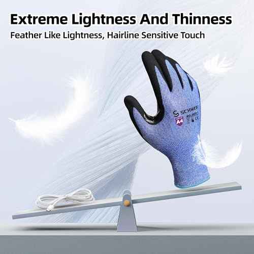 Schwer A4 AIR-SKIN Cut Resistant Work Gloves AR3900 with Extreme Lightweight & Thin, Grip Gloves for Fishing, Refined Work, Mechanic, Gardening, Touch-Screen, Non-PFAS, 3D-Comfort Fit, 1 Pair, L