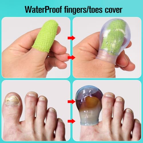 Waterproof Toe & Finger Cover ? Durable Shower Sleeves for Bathing, Pedicures, Manicures, Nail Care ? Comfort-Fit Waterproof Sleeves for Toes & Fingers(4 Large)