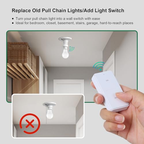 Treewell Remote Control Light Bulb Socket Kit with Wall Switch - 200FT Range, E26/E27, Compatible with LED/CFL/Incandescent, 1 Wall Switch + 1 Socket