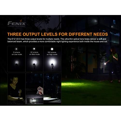 Fenix E12 V2 160 Lumen LED flashlight with EdisonBright AA alkaline battery bundle