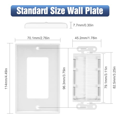 VCE White Brush Wall Plate for Low Voltage Cables - 2 Pack