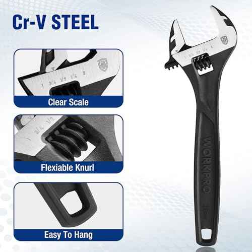 WORKPRO 8" Adjustable Wrench, Black Oxide Wrench 8 Inch with Inch/Metric Scale, Premium Cr-V Steel
