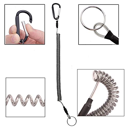 Fishing Lanyard Heavy Duty Retractable Coiled Tether with Carabiner for Pliers, Boating, Tools