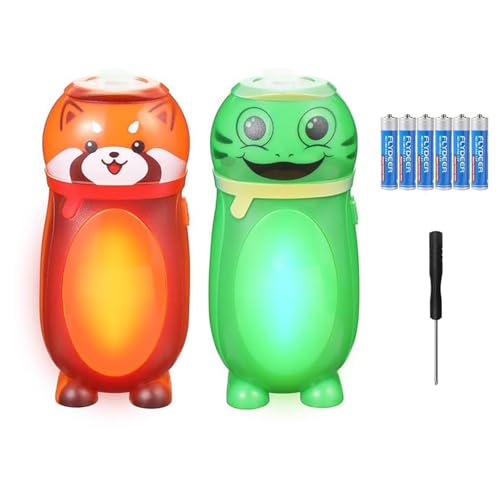 2 Pack Small Mini LED Flashlights for Kids Girls Boys Toddlers Cute Small Animal Flashlight - 2 in 1 Camping Lantern Flashlight - Christmas Gifts Stocking Stuffers Party Favors Halloween