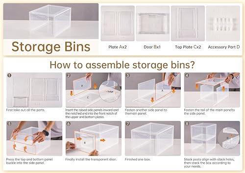 Freebat 6 Pack Clear Storage Bins with Lids - 19 Qt Stackable Closet Organizers