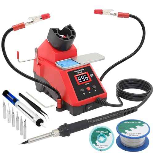 60W Digital Display Soldering Iron Station Kit w 2 Helping Hands, 6 Extra Iron Tips, Lead-Free Solder, Solder Sucker, S/S Tweezers, ¡ÆC/¨¬F Conversion, Auto Sleep & Calibration Support