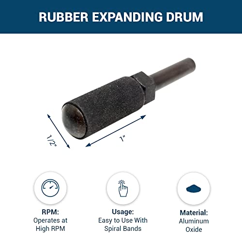 Benchmark Abrasives 1/2" x 1" Rubber Expanding Drum Sander with 1/4" Mandrel, Spiral Bands Rotary Sander Attachment for Drill & Die Grinder, Metal Polishing Sanding Shaping - Sanders for Woodworking