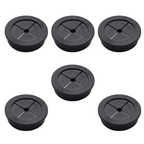 Adyoney 6 Pack 45mm Black Cable Grommets - Rubber Wire Management Inserts