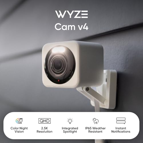 WYZE Cam v4 2.5K AI Security Camera White 1 Pack Indoor/Outdoor Night Vision