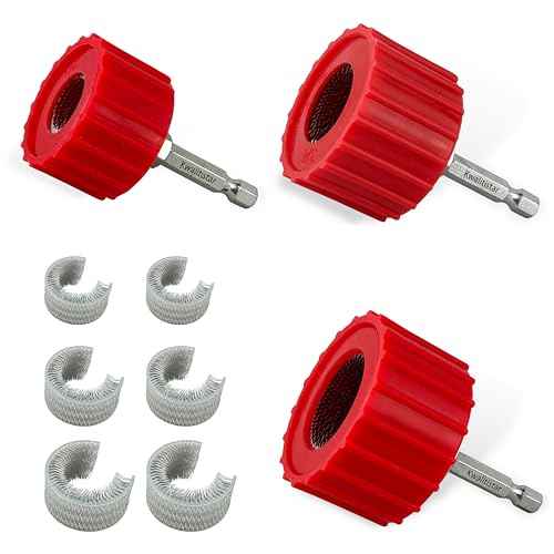 [3-Size/9PC] Copper Pipe Cleaner Set for Drill, 1/2, 3/4, & 1-inch [1 Cleaning Brush & 2 Brushing Pieces for Each Size] Clean Copper Pipes for Soldering, w/ Stainless-Steel Wire Bristles & 1/4¡± Shank