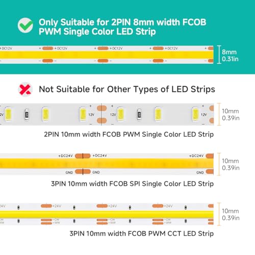 8mm FCOB COB LED Strip Connector Kit 14pcs Transparent, 2 Pin Extension Wires