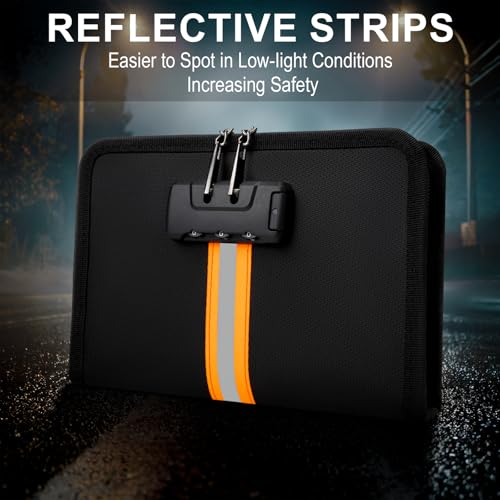 Black Fireproof Waterproof Money Bag with Lock 8x1.1x5 Inches for Cash & Cards