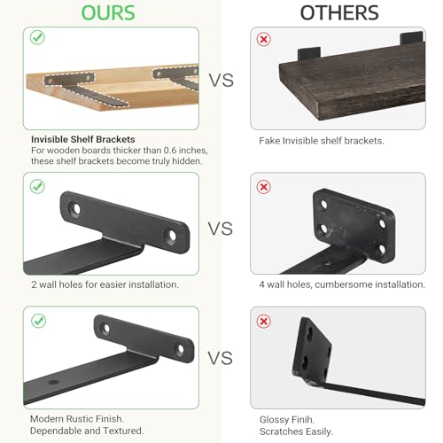 Mkono 4 Pack 6 Inch Hidden Floating Shelf Brackets Black Metal Supports