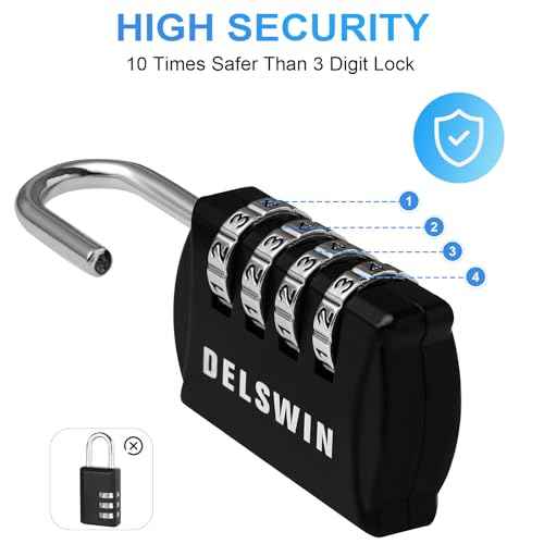 DELSWIN Small Combination Lock for Locker, 4-Digit Mini Combo Lock for Backpack and Luggage, Combination Padlock for School Gym Locker (Pack of 4)