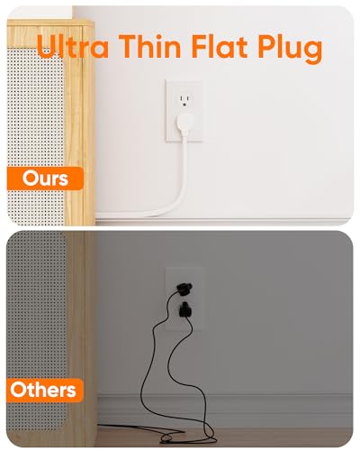 Olcorife 10 FT Flat Plug Power Strip with 8 Outlets & 8 USB Ports - 3 Sided Extension Cord for Home & Travel, White