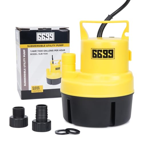 6699 1/4 HP Submersible Utility Pump 1500 GPH Water Transfer Pump Thermoplastic