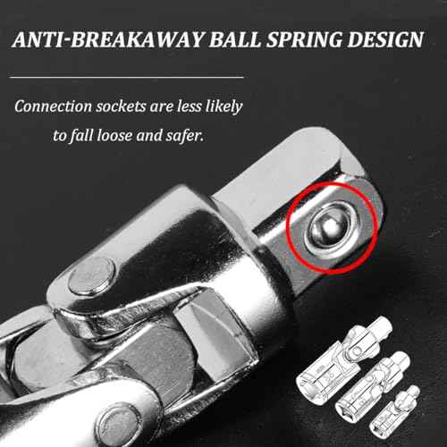 3PCS Swivel Socket Set (1/4", 3/8", 1/2"), 360¡Æ Rotating Chrome-Plated Steel Adapters for Wrenches, Automotive Repair & DIY, Universal Fit Anti-Slip Heavy-Duty Mechanics Tool Kit