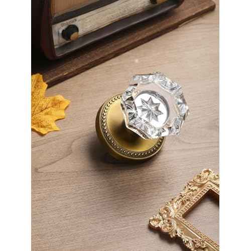 Antique Brass Door Knobs Crystal Door Knob Dummy Door Knobs Glass Interior Dummy Handle Single Sided Decorative 2 Pack