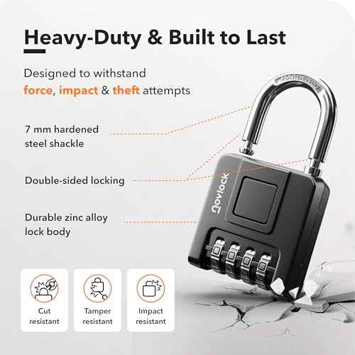 Combination Lock for Outdoor & Indoor | Heavy Duty, Weatherproof, 4-Digit Security | Padlock for Lockers, Gates, Fences, Sheds, Storage | 1-Pack, Black