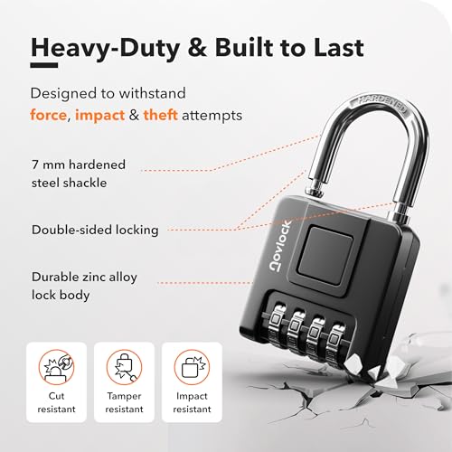 Combination Locks for Outdoor & Indoor | Heavy Duty, Weatherproof, 4-Digit Security | Padlock for Lockers, Gates, Fences, Sheds, Storage | 4-Pack, Black