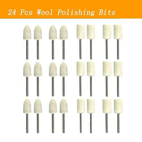 ?????? ???? 24 Pcs Wool Polishing Bits - Wool Felt Polishing kits with 1/8 Inch Mandrel for Dremel Rotary Tools (Polishing Point Diameter:10mm)
