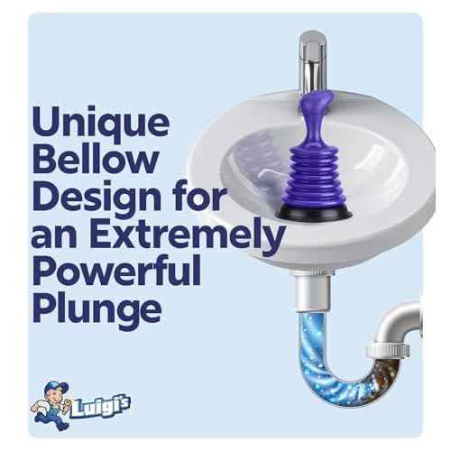 Luigi's Mini Sink Plunger Kitchen - Sink Plunger Bathroom - Drain Bathtub or Shower - Small and Powerful Clog Remover - Commercial Style Plumbers Plungers with Large Bellows