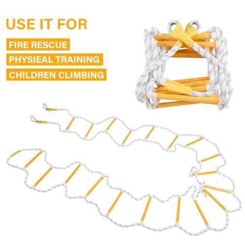 Emergency Fire Escape Ladder Flame Resistant Safety Extension Rope with 2 Hooks, 2 Story Homes Reusable Compact Portable External Ladder (2 M / 6.6 FT)