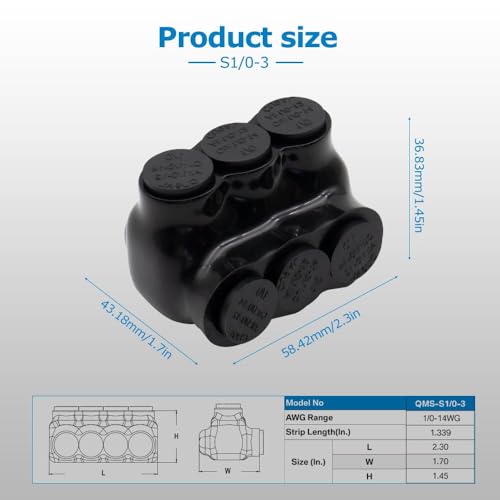 MAKERELE 3-Port Single-Sided Insulated Wire Connector 1/0-14AWG - Pack of 3