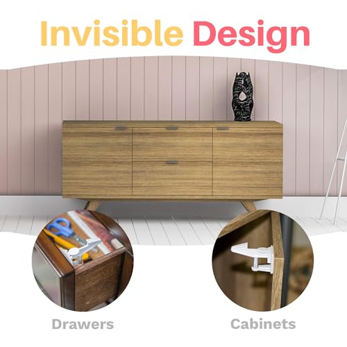Inaya Baby Proof Cabinet Locks 8 Pack - Child Safety Drawer Latches with 3M Adhesive
