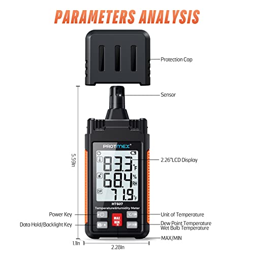 HT607 Digital Temperature Humidity Meter with Large Backlit LCD