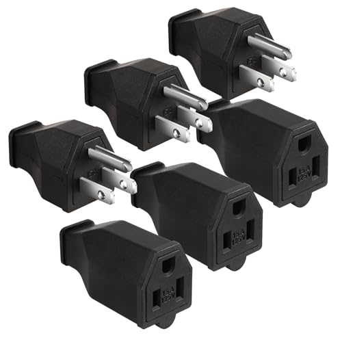 TENINYU 2-Pole 3-Wire Grounding Power Extension Cord Plugs 15A 125V 3-Pack