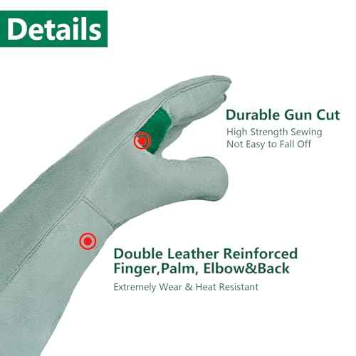 Welding Gloves 16 Inches 2 Pack,Heat Resistant Oven Mitts, 932¢µ - Fireproof Leather Work Gloves for bbq/Grill, Baking,Furnace,Stove,Pot Holder,Fireplace, Animal Handling, Welding Accessories.