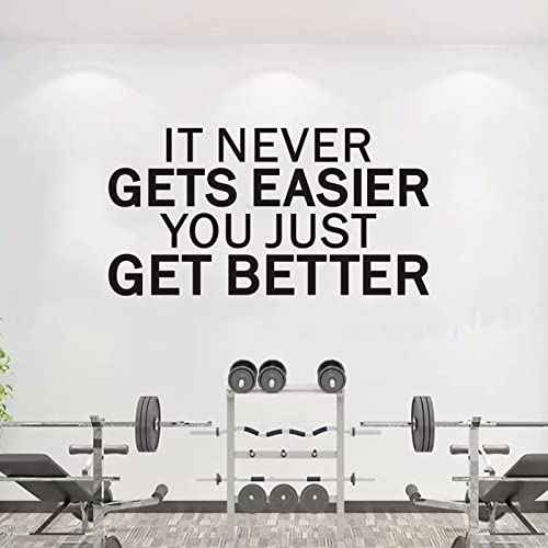 VODOE It Never Gets Easier You Just Get Better Wall Stickers Inspirational Gym Wall Decals Motivational Quotes Art Vinyl Yoga Exercise Sports Positive Fitness Garage Decor 21"X11"