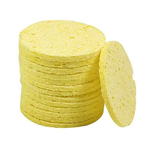 Fielect Thicker Soldering Sponge Soldering Sponge 55mmx55mmx11mm for Iron Tips Cleaner Soldering Iron Cleaning Sponge, 20Pcs, Yellow, Round