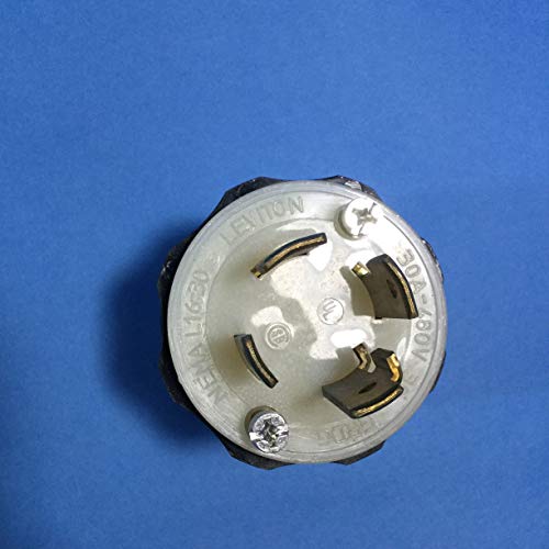 Leviton Industrial Grade 30 Amp 480V 3-Phase Locking Plug NEMA L16-30P - Black-White, Model 2731