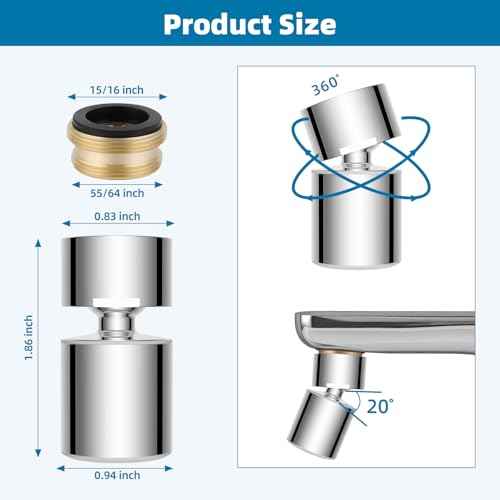 Hibbent NSF/ANSI/CAN 61 Certified Faucet Aerator, CUPC Certification 360¡Æ Twist Kitchen Sink Aerator, Dual-function Sink Sprayer Attachment, Faucet Replacement Part 55/64'' Female Thread, Chrome