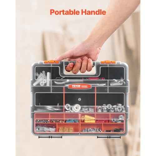 VEVOR 3-Pack Small Parts Organizer, 21 Compartments Tools Organizer Box with Removable Dividers, PP Hardware Storage Box with Safety Latch & Portable Handle for Nuts, Bolts, Screws, Nails