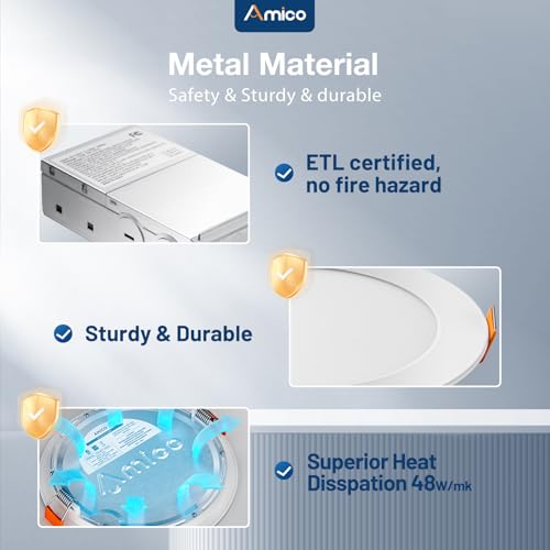 Amico 6 Inch LED Recessed Light Kit 5CCT, 1050LM, Dimmable, Moisture Resistant